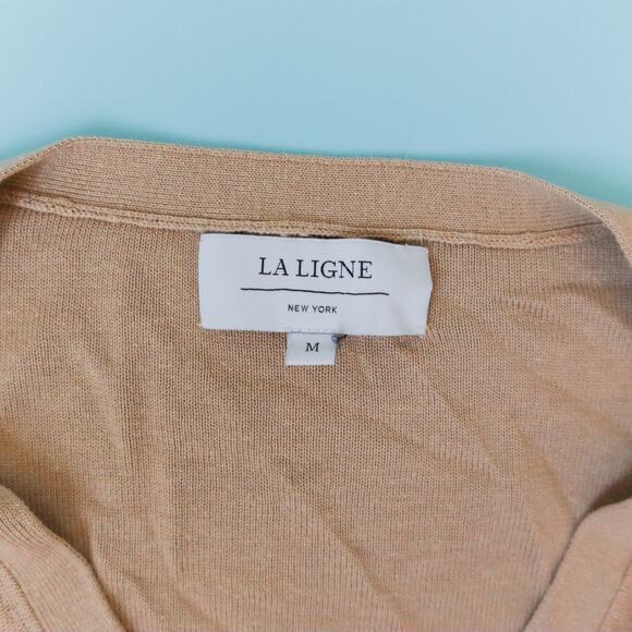 La Ligne Serge Tan Black Striped Linen Blend Cardigan Sweater Size Medium - Picture 4 of 8